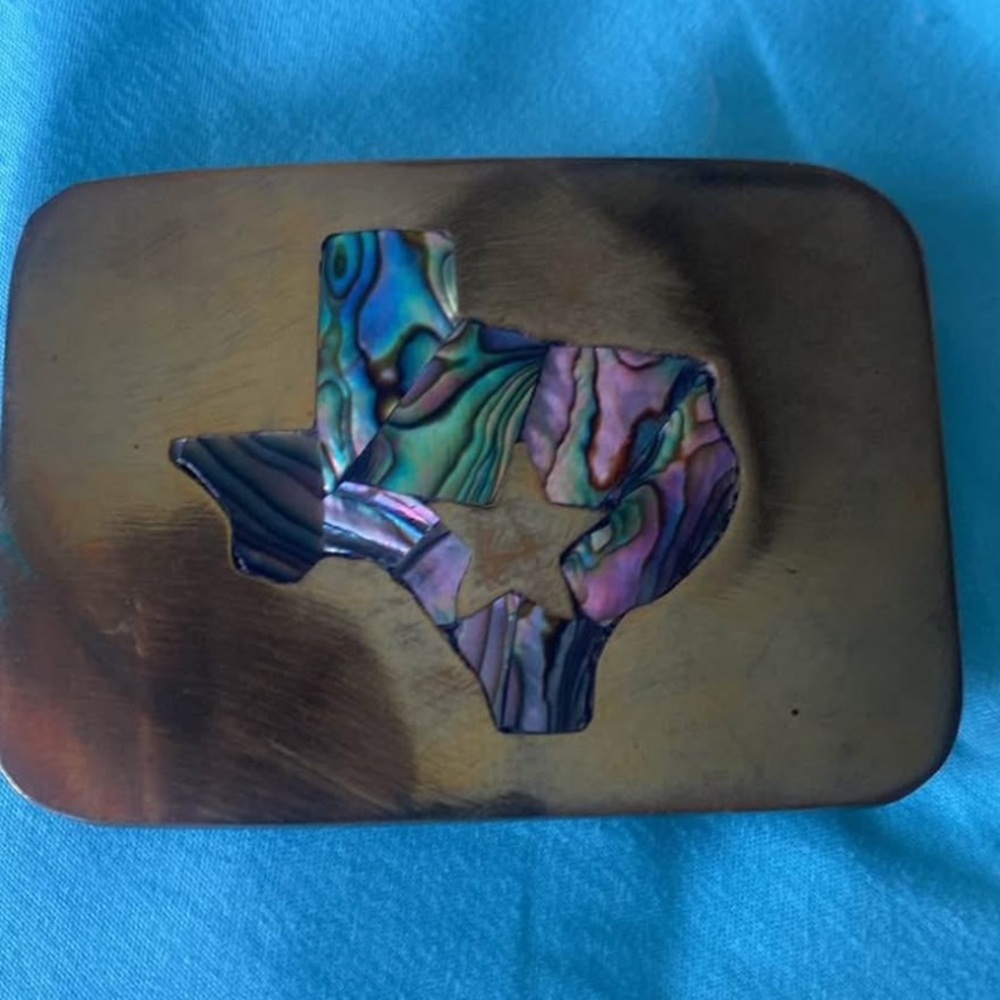 Texas Brass Abalone Belt Buckle